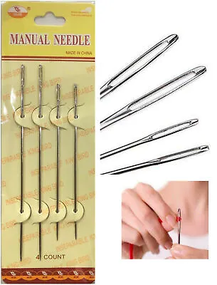 4 Pc Hand Sewing Large Eye Blunt Needles Wool Thick Knitter Yarn Or Darning • £5.22