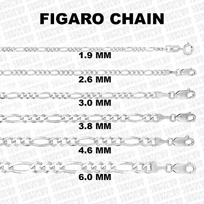 Solid 14K White Gold Figaro Chain Necklace 7  To 24  Inch 1.3mm To 6mm Thick • $211.49