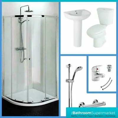 800mm Quadrant Shower Enclosure WC Basin Bathroom Suite Package Tap Shower Tray • £469