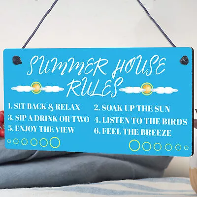 Summer House Rules Hanging Garden Shed Sign Home Decor Sign For Garden • £3.95