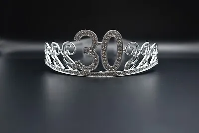Silver 30th Birthday Tiara Rhinestone Crown Headband • £4.99