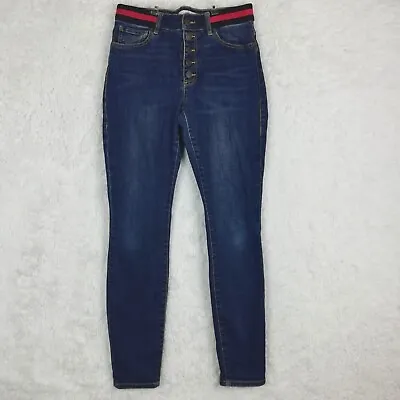 Cabi Womens Jeans Skinny Button Fly Blue Denim Elastic Waist Stretch Dark Wash 6 • $21.59