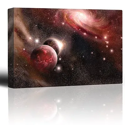 Red Starry Galaxy With Floating Planets - Canvas Art Home Decor - 24x36 Inches • $44.99