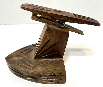 Vintage Hand Carved Handmade Dark Wood Memo Recipe Holder Desk Accessory • $12.52