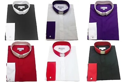 Men's Long Sleeves CONTRAST Tab Collar Clergy Priest Clerical Shirt ALL  COLORS • $49.99