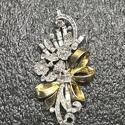 Vintage 1940's Signed Mazer Clear Rhinestone Silver Gold Plated Flower Brooch 3” • $269