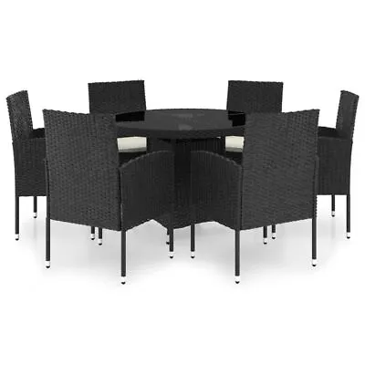$584.95 • Buy 7 Pcs Outdoor Dining Table And Chair Set With Cushions Black PE Rattan Furniture