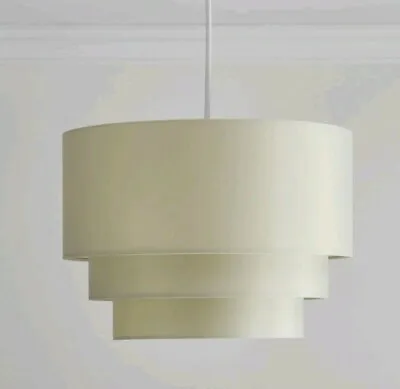 3 Tier LIGHT Cream Shade Modern Fit Faux Silk Fabric Ceiling Pendant Lampshades • £29.99