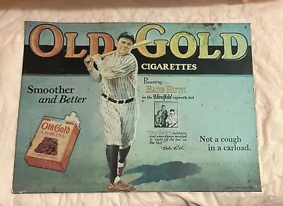 VINTAGE ~BABE RUTH Old Gold Cigarettes Tin Distressed Weathered Sign 12”x16” USA • $24.99