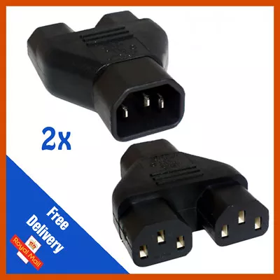 2 X IEC Y Splitter Mains Power Adapter | IEC C14 Male To 2x C13 Splitter Female  • £8.99