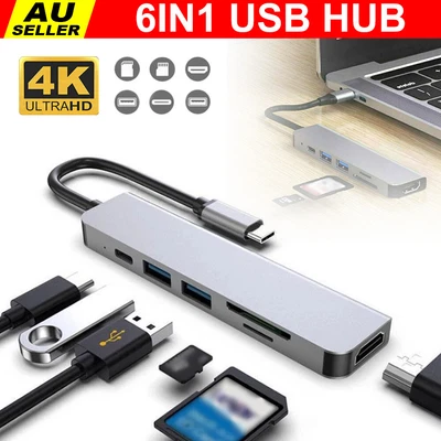 $25.85 • Buy For MacBook Pro USB Hub Dual Type-C Multiport Card Reader Adapter 4K HDMI AU