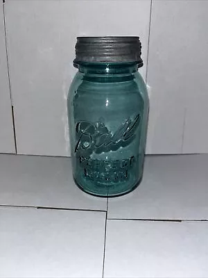 Vintage Ball Blue Glass Perfect Mason Canning Jar 1 Quart With Zinc Lid #6 • $10