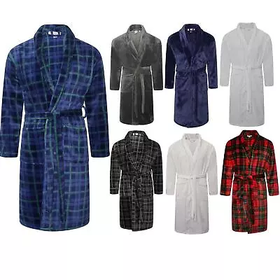 Mens Flannel Fleece Bathrobe Warm Soft Dressing Gown Bath Robe Shawl Collar • £19.99