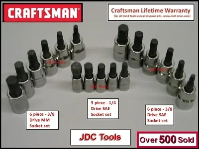 CRAFTSMAN 17pc 1/4 3/8 SAE METRIC Hex Allen Key Bit Ratchet Wrench Socket Set • $35.90