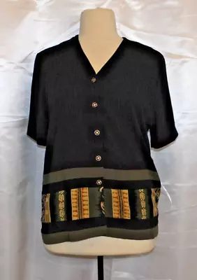 KATHIE LEE SHORT SLEEVE TRIBAL PRINT BUTTON FRONT SHIRT Sz. 14 • $14.55