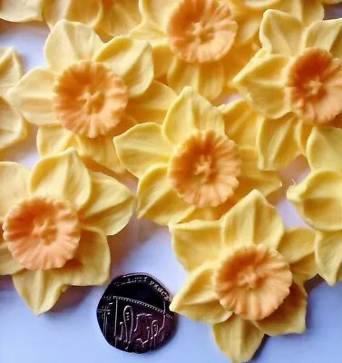 6 Handmade Edible Daffodil Flowers Easter/Spring Cake Topper Decoration • £5.25