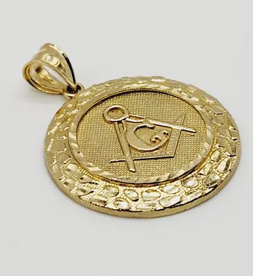 10K Yellow Gold Masonic Circular Pendant Diamond Cut 10Kt Round Gold Charm • £255.76