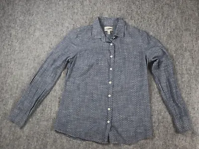 J Crew Shirt Womens Size 6 Blue Perfect Dots Long Sleeve 100 Cotton • $11.99