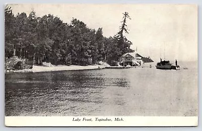 Topinabee Michigan~Lake Front~Boat Docking~c1910 B&W Postcard • $12