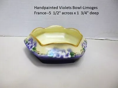 VTG.-Depose T & V Limoges France-Wavy Top Gold Trim Bowl--Hand Painted Violets • $12