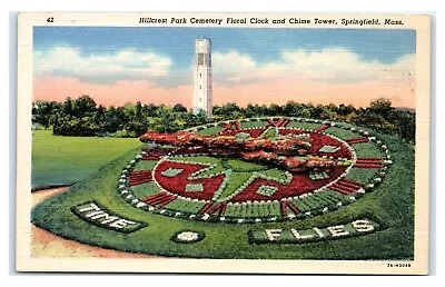 Postcard Hillcrest Park Cemetery Floral Clock & Chime Tower Springfield Mass L7 • $3.29