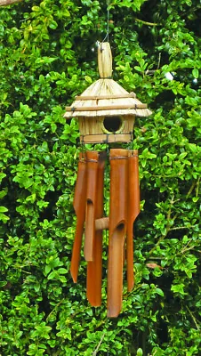 Bamboo Windchime & Bird House Straw Coconut For Garden Birds Fairtrade Decor • £15.95