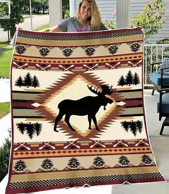 Moose Fleece Blanket Gifts For Birthday Christmas • $52.99