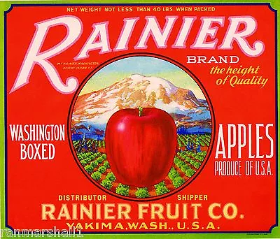 Yakima Washington Mt. Mount Rainier Apple Fruit Crate Label Art Print • $11.19