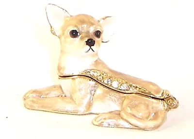 $21.11 • Buy Cheeky Chihuahua Pewter Bejeweled Hinged Miniature Trinket Box Kingspoint