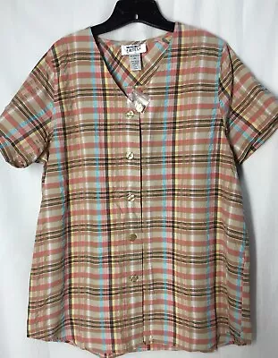 MainStreet Blues 2xl ? Woman’s Plus A6 Button Up Short Sleeve Shirt Plaid Print • $8.80