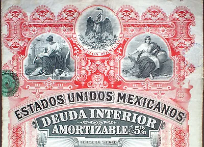Mexico ESTADOS UNIDOS MEXICANOS BONDS 5%  20£ 1898 Uncancelled • $24.90