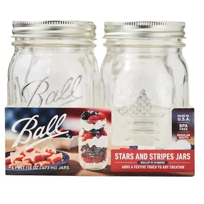 $19.95 • Buy Ball Mason Canning Jars STARS AND STRIPES Edition Regular Mouth Pint 16oz 4-Pack