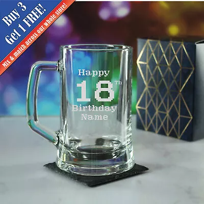 Personalised Engraved Tankard Beer Mug Stein Happy 18th Birthday Pixel Design • £12.95