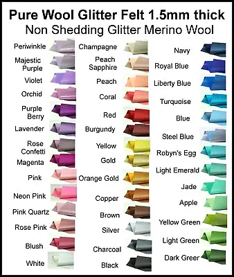 GLITTER PURE WOOL FELT - Non Shedding - Choose Your Own Colours - 15cm X 24cm • $7.50