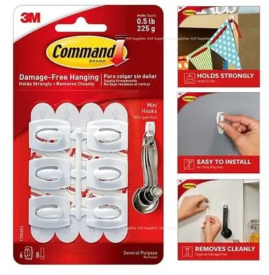 £1 • Buy 3M Command White Plastic Damage Free Mini Adhesive Hanging Hooks