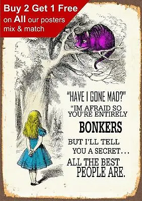 £0.99 • Buy Alice In Wonderland We're All Bonkers - Vintage Poster Print A5 A4 A3 A2 A1 A0