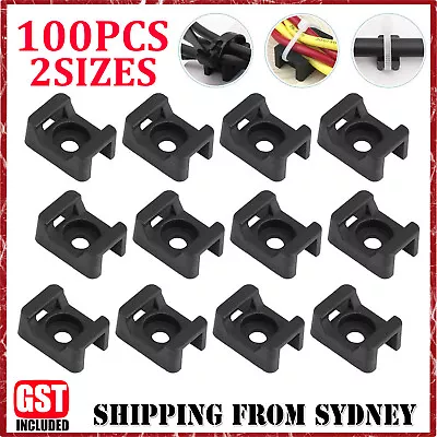 100X Tie Mount Screw Fixing Cable Wire Zip Saddle Holder Base Retardant 2Sizes • $7.65