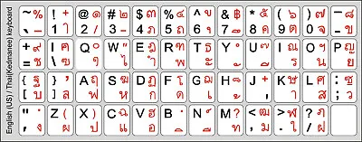 THAI ENGLISH (US) KEYBOARD STICKERS Red & Black LETTERS PC LAPTOP COMPUTER + • £3.89