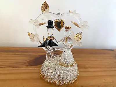 Groom And Bride Wedding Couple Flower Heart Glass Sculpture 5  As Is No Returns • $9