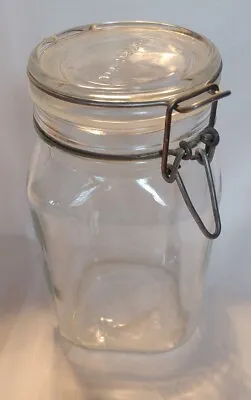 VINTAGE (?) HERMETIC JAR 8  Tall Clear GLASS England NEW SILICONE SEAL 1.5 L • $16