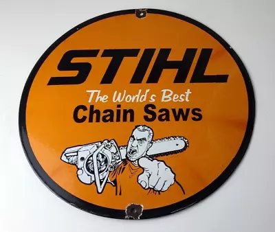 Vintage Stihl Chainsaw Sign - Porcelain Metal Store Display Advertising Gas Sign • $145.47