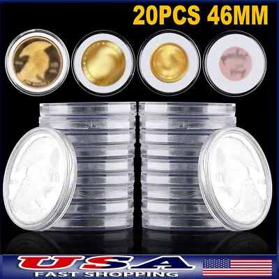 20 Pcs 46mm Clear Coin Storage Box Round Plastic Case Capsules Container Holder • $7.99