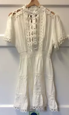 Layers Paris White Dress Lace Details Open Button Front Size Small Brand New • £12.99