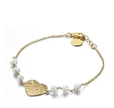 £5.99 • Buy Shimla Jewellery Ladies' PVD Gold Plated Heart Bracelet With Pearls And Cz SH613