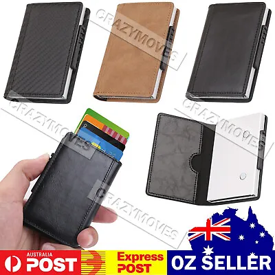 $9.78 • Buy Quality Leather Credit Card Holder RFID Blocking Wallet Pop Up Card Case