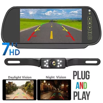 Car Rear View Kit 7  Mirror Monitor+IR Night Vision Reversing Parking Camera Kit • $66.50