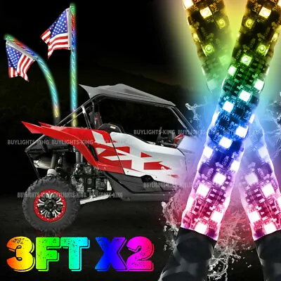 2X RGB Chasing 3ft Spiral LED Whip Light UTV ATV Accessories RZR Can-Am Antenna • $89.95