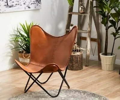 Top Quality Genuine Handmade Butterfly Chair Vintage Leather With Iron Frame • $142.50