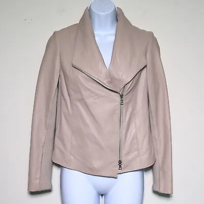 VINCE - Blush Pink Beige Genuine Leather Ribbed Wrap Zip-Up Jacket - Women's XS • $91.99