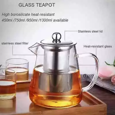  Heat Resistant Glass Teapot Tea Sets Clear Kettle Flower Puer Tea Infuser Pot • $28.33